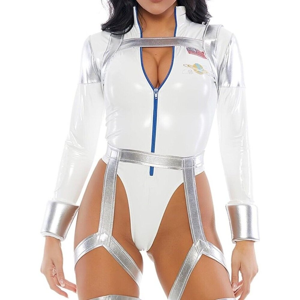 Forplay Blast Off Astronaut Sexy Costume Lingerie White Silver Size L/XL